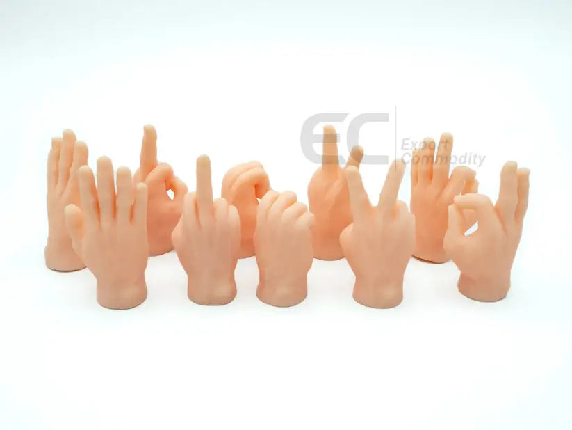 10-Pack Tiny Finger Hands Little Rubber Finger Hand Flat Hand Style Mini Realistic Hand for Puppet Show, Party Favors, Games,Gag Performance