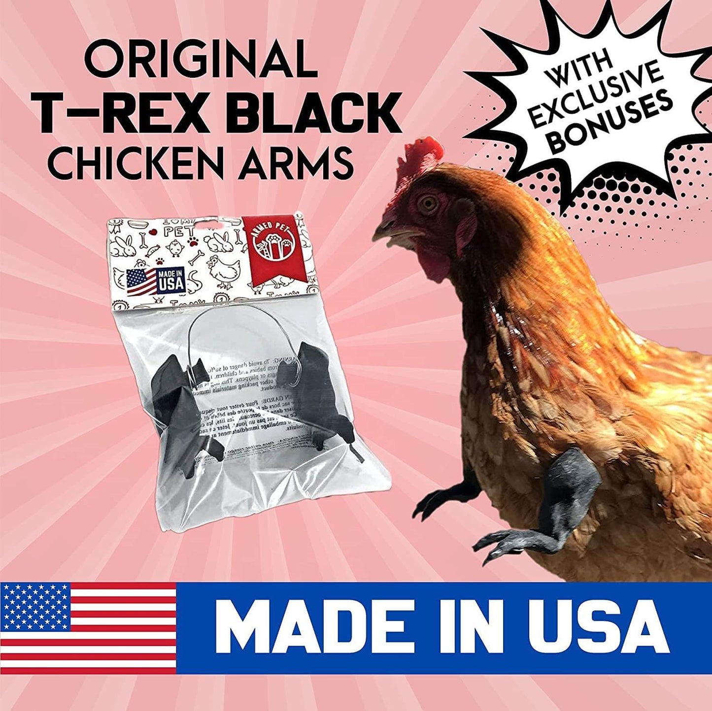 ArmedPet T-Rex Trex Black Original Chicken Arms Made in Texas America Put on Chickens to Wear Raptor Dinosaur Claw Chicken Funny Toys Photo