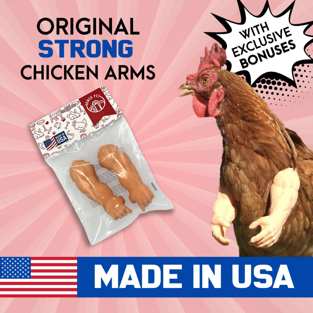 ArmedPet Blue Block Chicken Arms Made in Texas Meme Original Chicken Gift Chicken Arms for Chicken to wear Arms for Birds Novelty Gift