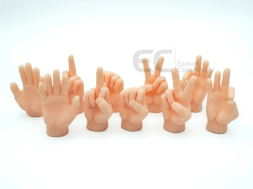 10-Pack Tiny Finger Hands Little Rubber Finger Hand Flat Hand Style Mini Realistic Hand for Puppet Show, Party Favors, Games,Gag Performance