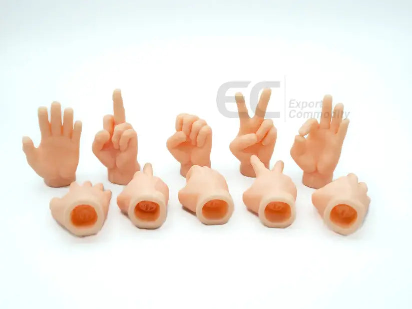 10-Pack Tiny Finger Hands Little Rubber Finger Hand Flat Hand Style Mini Realistic Hand for Puppet Show, Party Favors, Games,Gag Performance