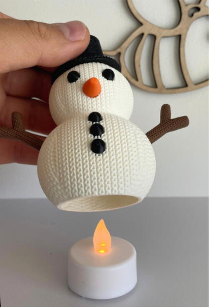 3D Printed Knitted Snowman Candle Figurine - Festive Christmas Ornament