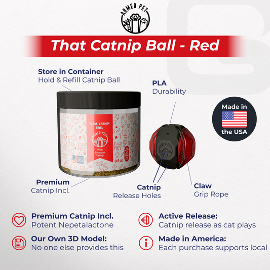 ArmedPet That Catnip Ball (Red) Toy for Cats – Easy Refill, Premium Catnip, 3D Printed, Made in Texas, USA